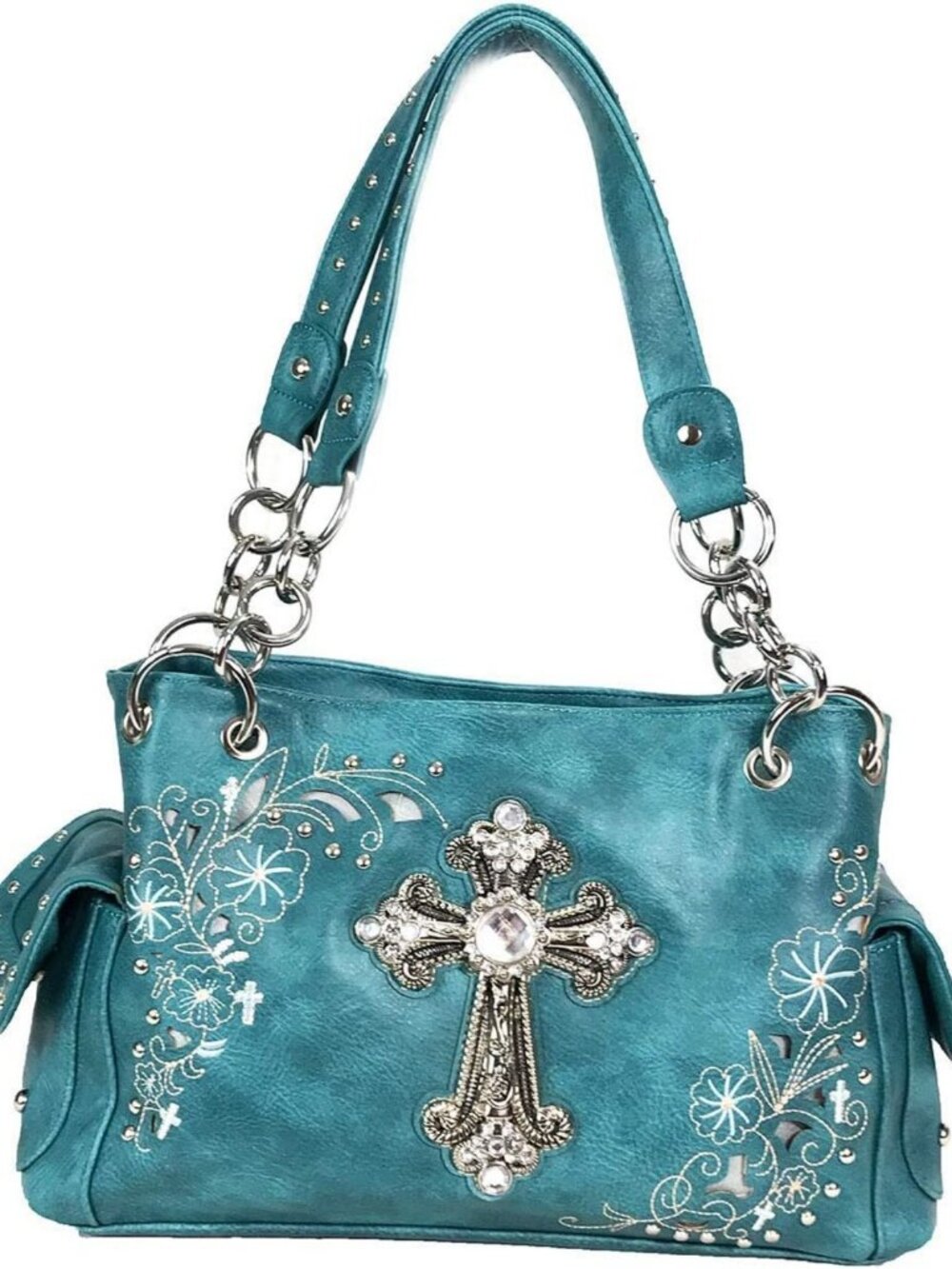 Rhinestone Floral Embroidered Western Handbag - Stylish Crossbody Purse
